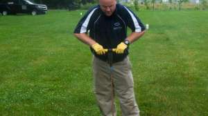 Sept020 Eric Garrett of Home Land Septic Consulting probing a drainfield